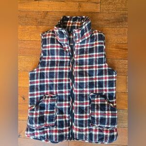 Staccato Womens Plaid Puffer Vest in Navy, Red, and White Size Medium